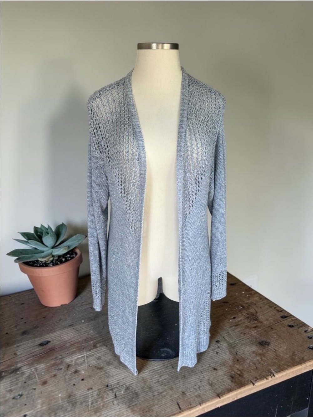 It's Our Time Light Gray Open-Knit Long Cardigan
